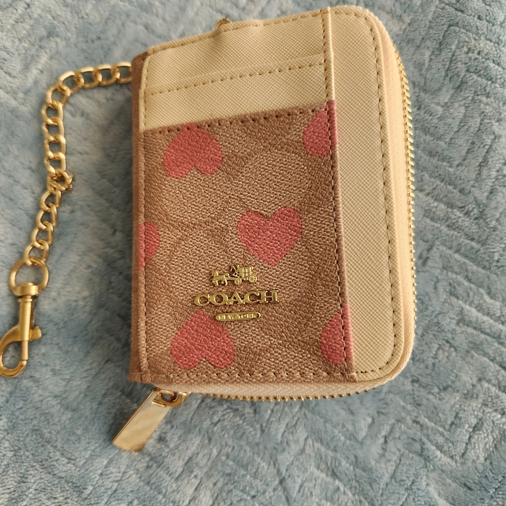 Coach Heart Pattern Key Holder - Pink and Tan